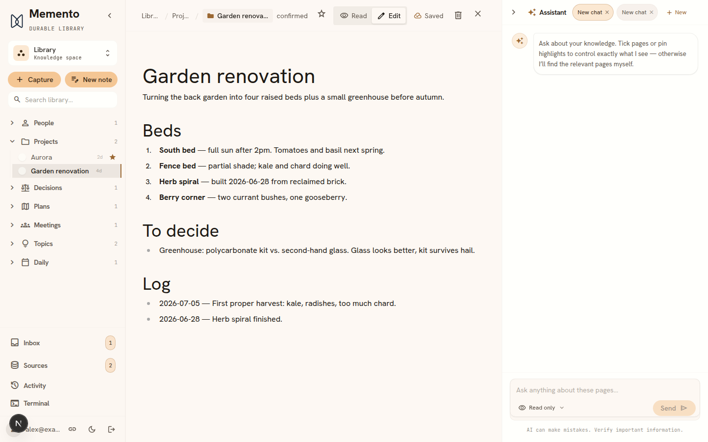 A wiki page open in the editor in edit mode, with autosave